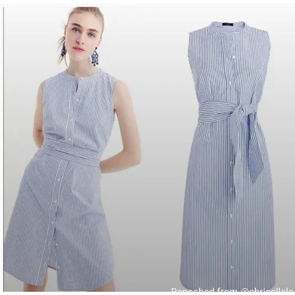 J. Crew Collection Women's Sleeveless Blue Stripe Cotton Poplin Dress Size XXS